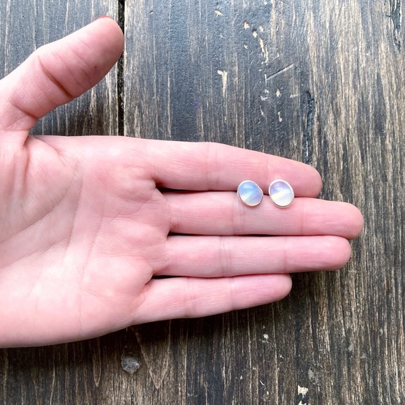 Sterling Silver Opalite Crystal Stud Earrings Handmade New - Picture 6 of 9